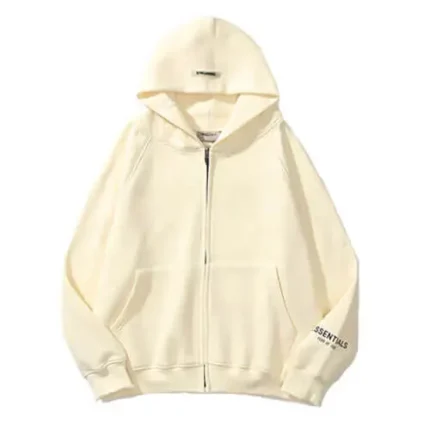 Beige Fog Zip Up Essentials Hoodies