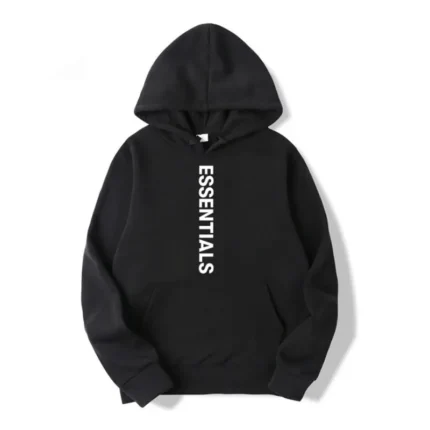 Vertical Logo Essentials Hoodie – Black